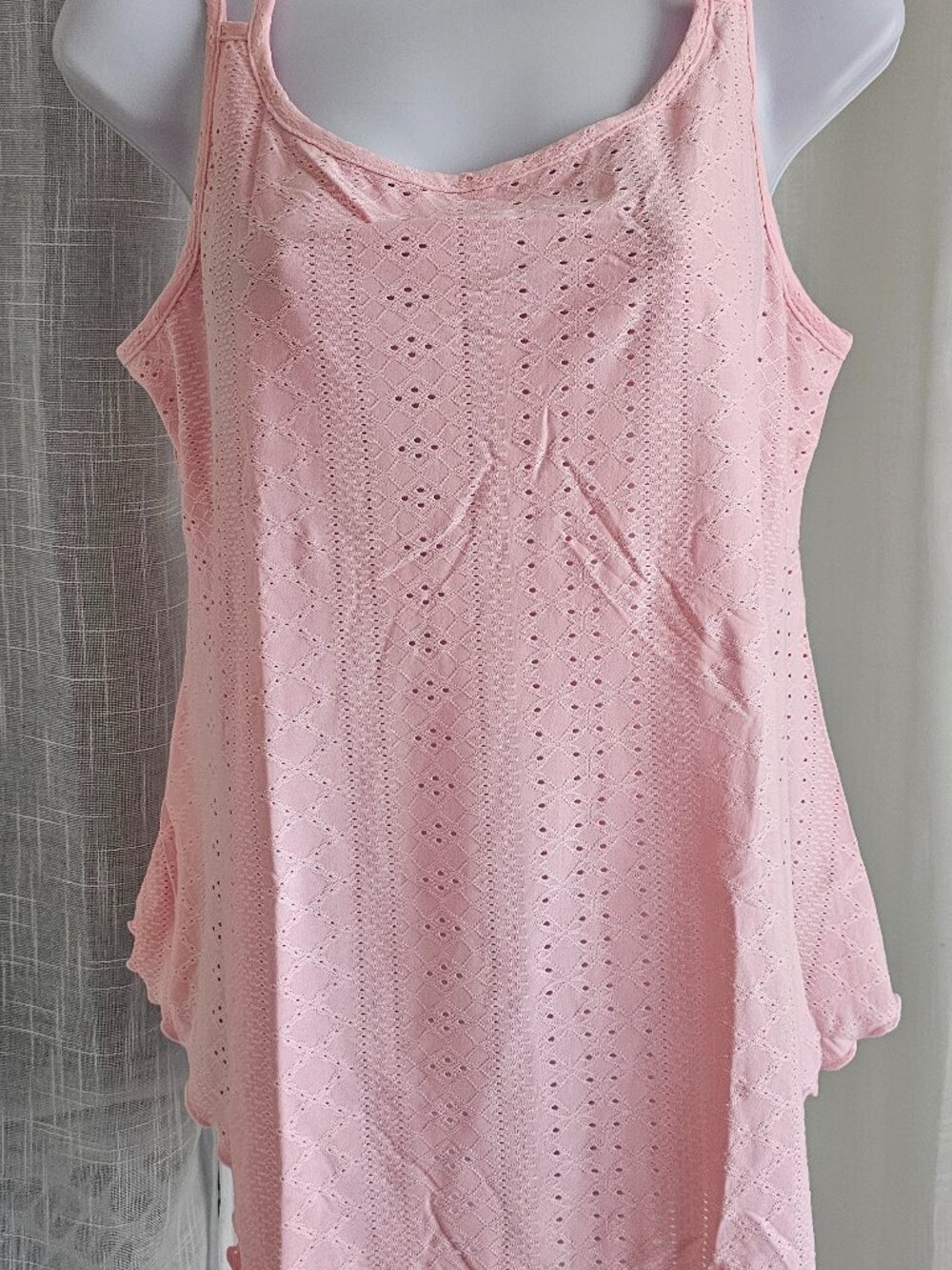Women’s Eyelet Embroidery Camisole Tank Top, Sleeveless Spaghetti Strap Pink Si